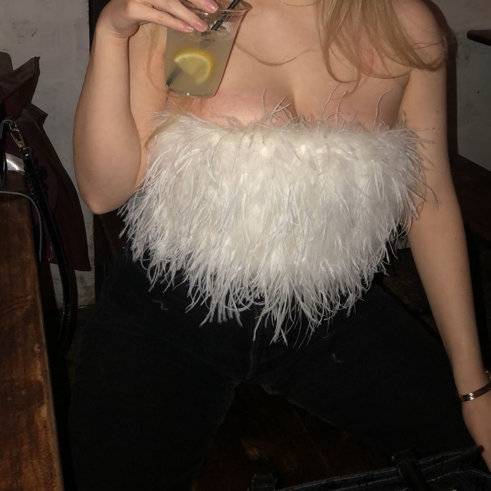 Club L London Cream Feather Detail Top